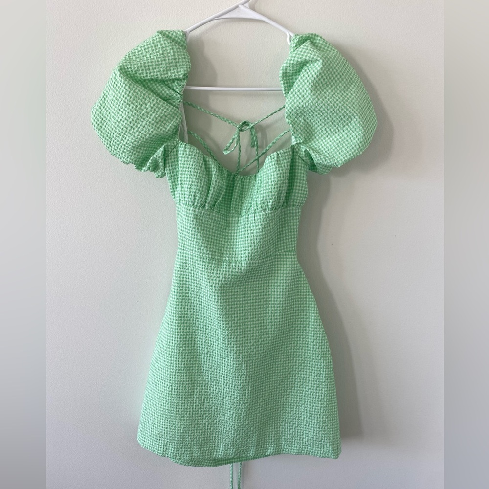 ZARA mini puff sleeve dress, open back